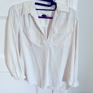 Ann Taylor off-white cream collared blouse long sleeve small petite